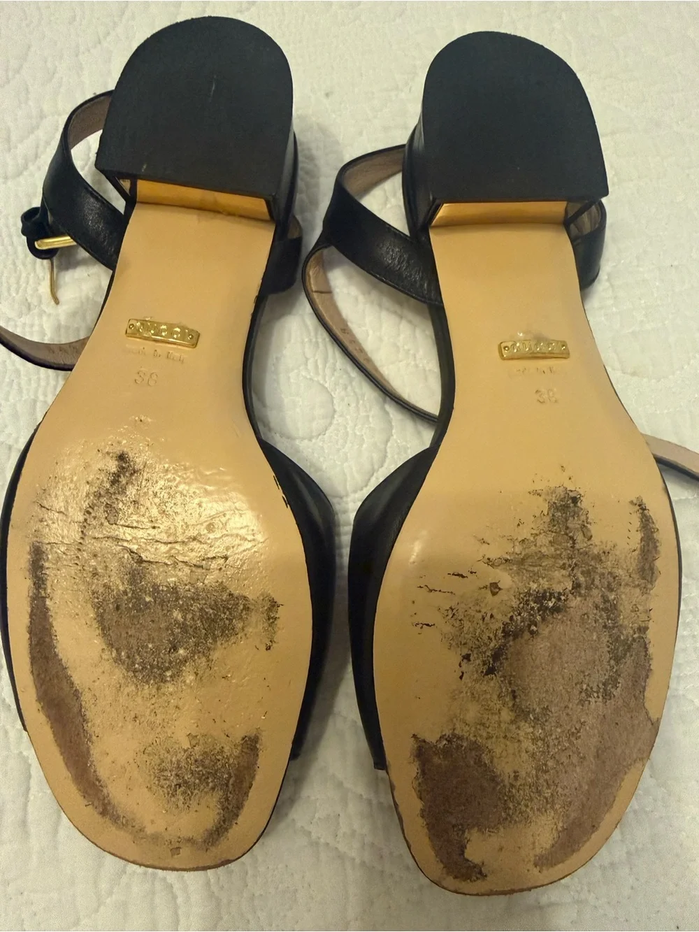 Gucci Black Leather Horsebit Open-Toe Slingback Sandals